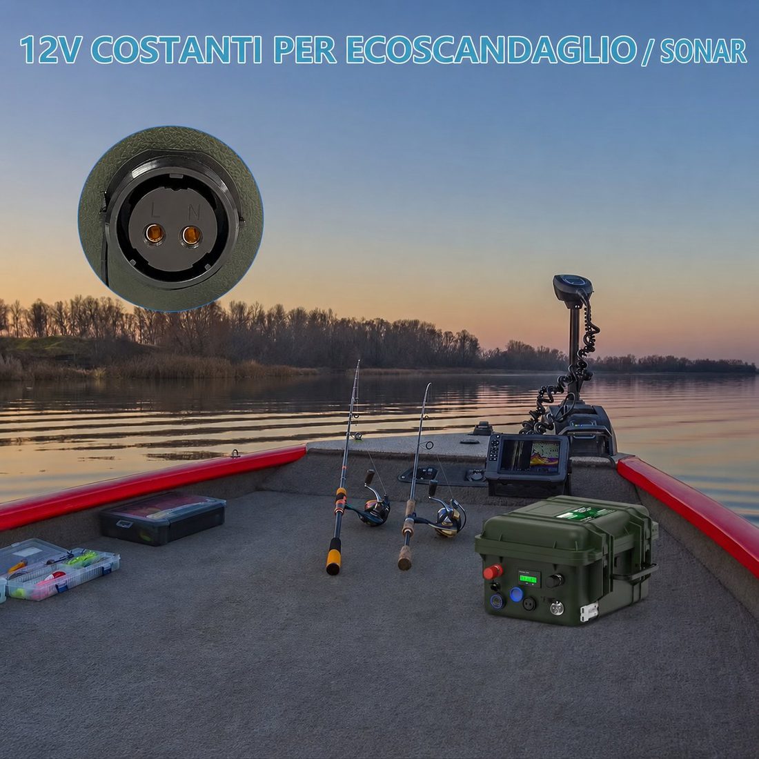 Batteria LiFePO4 Voltora 12V in barca per ecoscandaglio e sonar